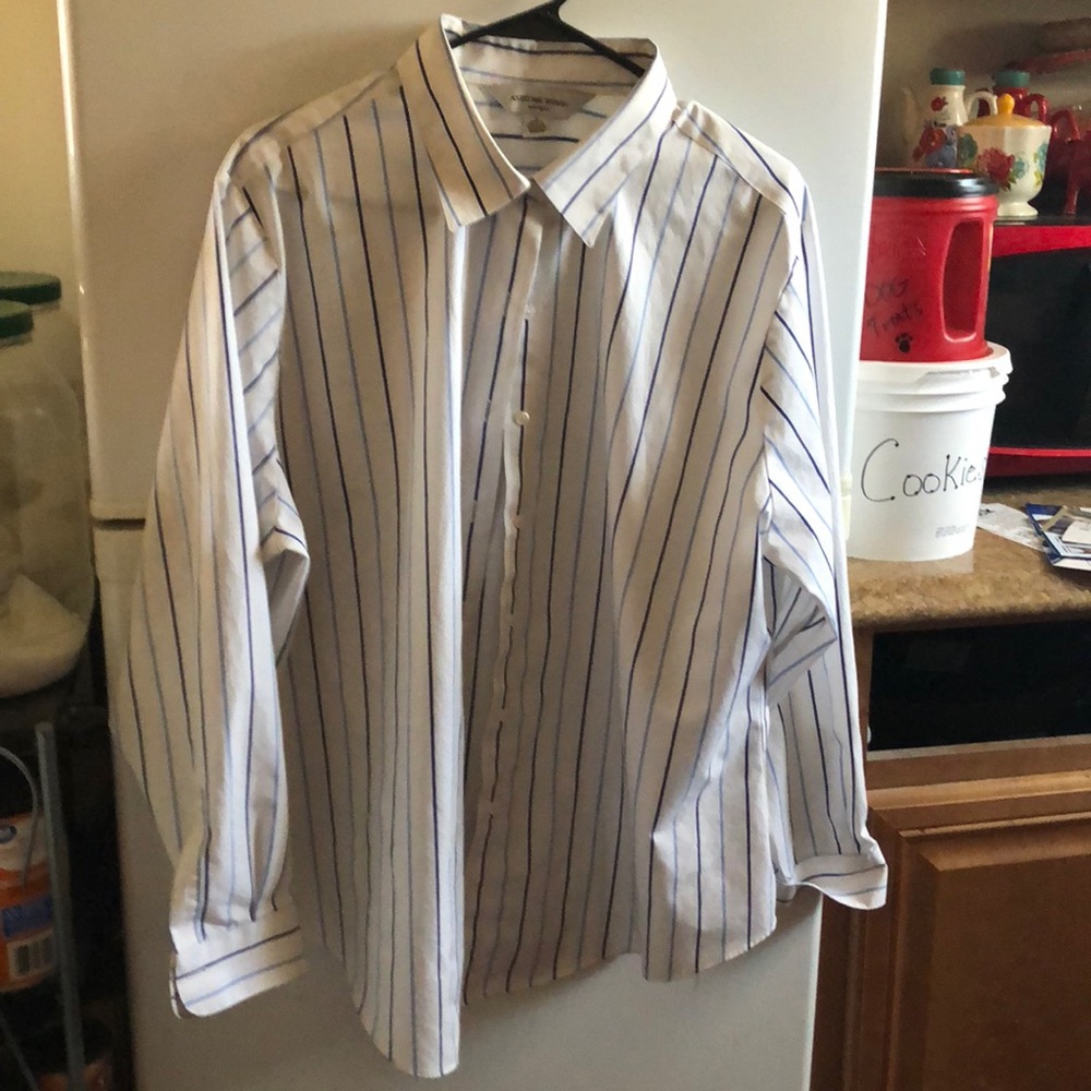 White and Blue striped August Max button up blouse